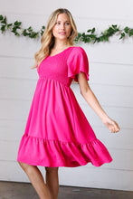 Load image into Gallery viewer, Fuchsia Smock Fit &amp; Flare Flutter Sleeve Dress
