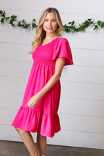 Load image into Gallery viewer, Fuchsia Smock Fit &amp; Flare Flutter Sleeve Dress
