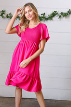 Load image into Gallery viewer, Fuchsia Smock Fit &amp; Flare Flutter Sleeve Dress
