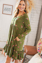 Load image into Gallery viewer, Olive Placard Yoke Ruffle Hem Pocketed Fit &amp; Flare Dress
