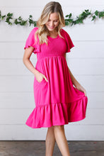 Load image into Gallery viewer, Fuchsia Smock Fit &amp; Flare Flutter Sleeve Dress
