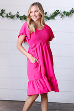 Load image into Gallery viewer, Fuchsia Smock Fit &amp; Flare Flutter Sleeve Dress
