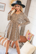 Load image into Gallery viewer, Taupe Spotted Leopard Babydoll Long Sleeve Swing Dress
