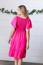 Load image into Gallery viewer, Fuchsia Smock Fit &amp; Flare Flutter Sleeve Dress
