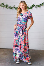 Load image into Gallery viewer, Peach &amp; Black Vibrant Floral Print Pocketed Maxi Dress
