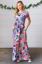 Load image into Gallery viewer, Peach &amp; Black Vibrant Floral Print Pocketed Maxi Dress
