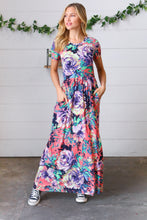 Load image into Gallery viewer, Peach &amp; Black Vibrant Floral Print Pocketed Maxi Dress
