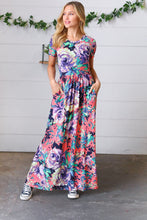 Load image into Gallery viewer, Peach &amp; Black Vibrant Floral Print Pocketed Maxi Dress
