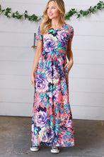 Load image into Gallery viewer, Peach &amp; Black Vibrant Floral Print Pocketed Maxi Dress
