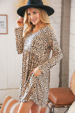 Load image into Gallery viewer, Taupe Spotted Leopard Babydoll Long Sleeve Swing Dress
