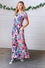 Load image into Gallery viewer, Peach &amp; Black Vibrant Floral Print Pocketed Maxi Dress
