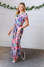 Load image into Gallery viewer, Peach &amp; Black Vibrant Floral Print Pocketed Maxi Dress
