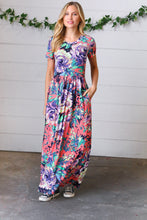 Load image into Gallery viewer, Peach &amp; Black Vibrant Floral Print Pocketed Maxi Dress
