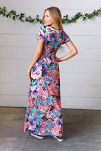 Load image into Gallery viewer, Peach &amp; Black Vibrant Floral Print Pocketed Maxi Dress
