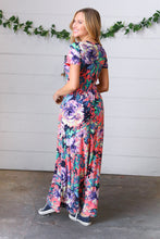 Load image into Gallery viewer, Peach &amp; Black Vibrant Floral Print Pocketed Maxi Dress
