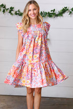 Load image into Gallery viewer, Lilac &amp; Peach Floral Yoke Poplin Woven Dress
