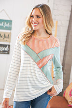 Load image into Gallery viewer, Rust/Mint Asymmetrical Chevron Color Block Stripe Top
