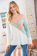 Load image into Gallery viewer, Rust/Mint Asymmetrical Chevron Color Block Stripe Top
