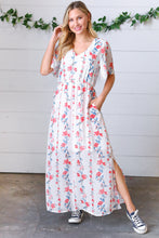 Load image into Gallery viewer, Red/Blue Floral Swiss Dot Chiffon Foil Maxi Dress
