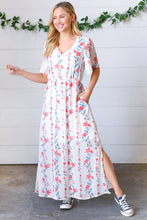 Load image into Gallery viewer, Red/Blue Floral Swiss Dot Chiffon Foil Maxi Dress
