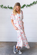 Load image into Gallery viewer, Red/Blue Floral Swiss Dot Chiffon Foil Maxi Dress
