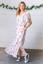 Load image into Gallery viewer, Red/Blue Floral Swiss Dot Chiffon Foil Maxi Dress
