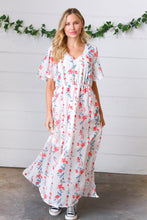 Load image into Gallery viewer, Red/Blue Floral Swiss Dot Chiffon Foil Maxi Dress
