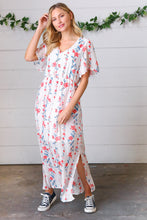 Load image into Gallery viewer, Red/Blue Floral Swiss Dot Chiffon Foil Maxi Dress
