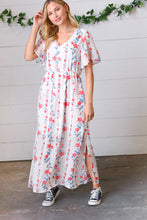 Load image into Gallery viewer, Red/Blue Floral Swiss Dot Chiffon Foil Maxi Dress
