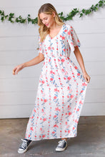 Load image into Gallery viewer, Red/Blue Floral Swiss Dot Chiffon Foil Maxi Dress
