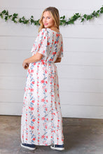 Load image into Gallery viewer, Red/Blue Floral Swiss Dot Chiffon Foil Maxi Dress
