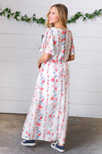 Load image into Gallery viewer, Red/Blue Floral Swiss Dot Chiffon Foil Maxi Dress
