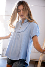 Load image into Gallery viewer, Baby Blue Cotton Linen Frayed Yoke Collared Top
