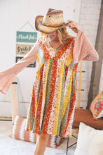 Load image into Gallery viewer, Multi-Floral Stripe Bell Sleeve Knit Two-Tone Dress
