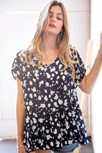 Load image into Gallery viewer, Navy Spotted Leopard Babydoll Woven Blouse
