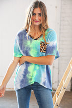 Load image into Gallery viewer, Cobalt Green Tie Dye Leopard V Neck Terry Top
