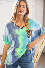 Load image into Gallery viewer, Cobalt Green Tie Dye Leopard V Neck Terry Top
