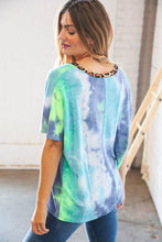 Load image into Gallery viewer, Cobalt Green Tie Dye Leopard V Neck Terry Top
