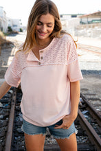 Load image into Gallery viewer, Blush Eyelet Yoke Terry Knit Button Down Top
