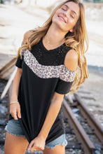 Load image into Gallery viewer, Midnight Chevron Eyelet Leopard Color Block Top
