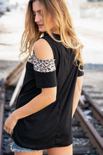 Load image into Gallery viewer, Midnight Chevron Eyelet Leopard Color Block Top
