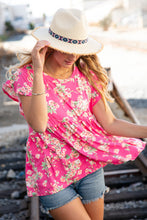 Load image into Gallery viewer, Pink Floral Ruffle Short Sleeve Baby Doll Top
