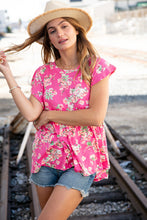 Load image into Gallery viewer, Pink Floral Ruffle Short Sleeve Baby Doll Top
