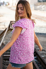 Load image into Gallery viewer, Fuchsia Floral Yoke Ruffle Short Sleeve Top
