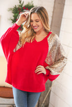 Load image into Gallery viewer, Christmas Red &amp; Gold Crinkle Foil Hacci Dolman Top
