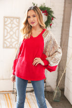 Load image into Gallery viewer, Christmas Red &amp; Gold Crinkle Foil Hacci Dolman Top
