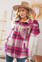 Load image into Gallery viewer, Magenta Plaid Flannel Button Down Oversized Jacket

