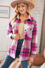 Load image into Gallery viewer, Magenta Plaid Flannel Button Down Oversized Jacket
