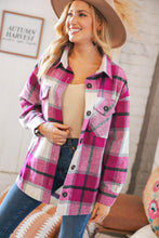 Load image into Gallery viewer, Magenta Plaid Flannel Button Down Oversized Jacket

