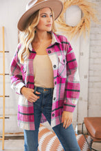 Load image into Gallery viewer, Magenta Plaid Flannel Button Down Oversized Jacket
